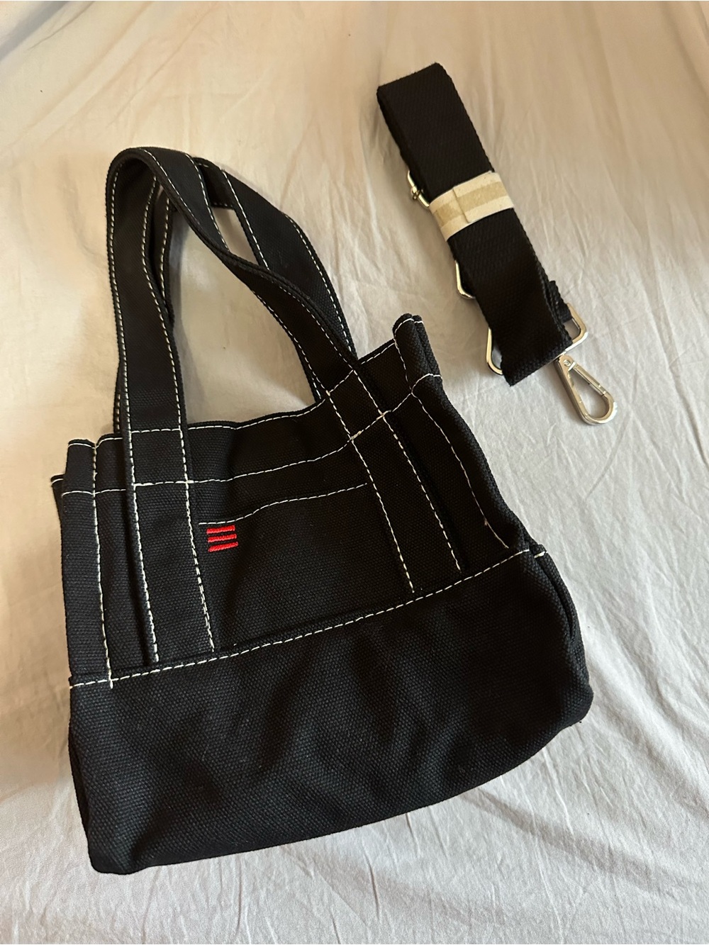 Mini Black Canvas Tote Bag with Removable Strap